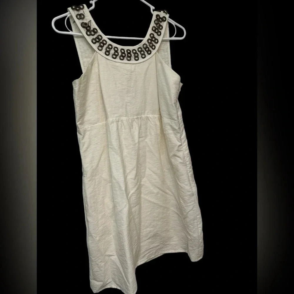 Jade by Melody Tam cream sleeveless sundress with brown circle details